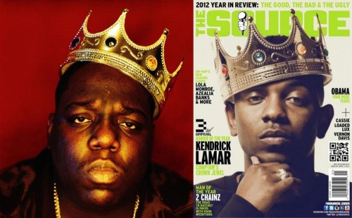 The King of NY Notorious B.I.G. royally rocking his crown | The Blasphemous Cover of NYC's Source Magazine with Compton, CA's Kendrick Lamar adorning a crown
