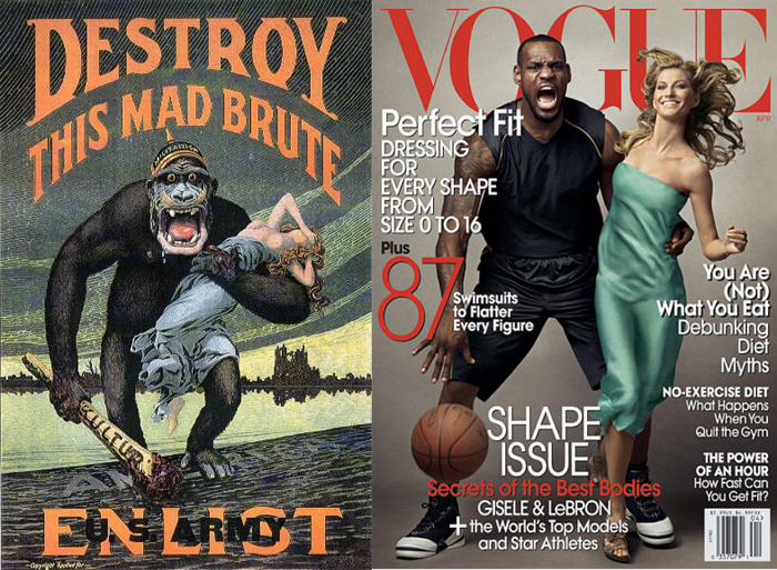 Vintage army ad side-by-side with Lebron appearing to reenact a "mad brute"