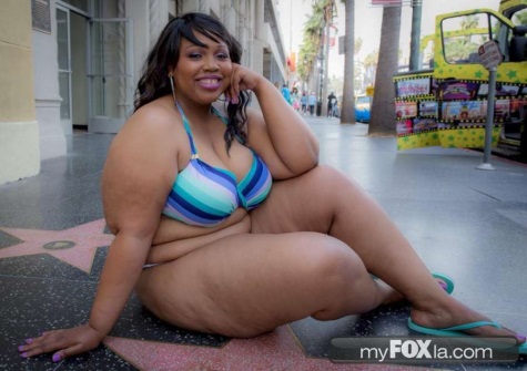 Amani Terrell poses in Hollywood in a bathing suit to get a message across / Photo Credit My Fox LA