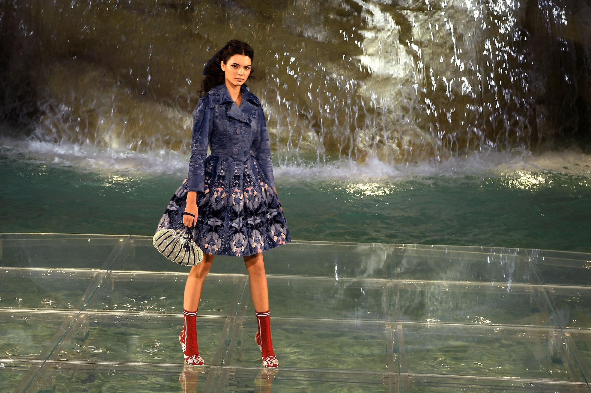 Kendall Jenner walks the runway at Fendi Roma 90 Years Anniversary fashion show at Fontana di Trevi